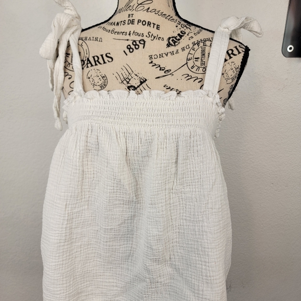 Cupcakes and cashmere Tank Top Small Gauze Smocked Tie Straps
